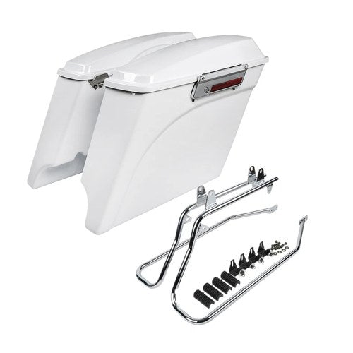 5" Stretched White Saddle Bags & Conversion Bracket Fit For Harley Softail 84-17