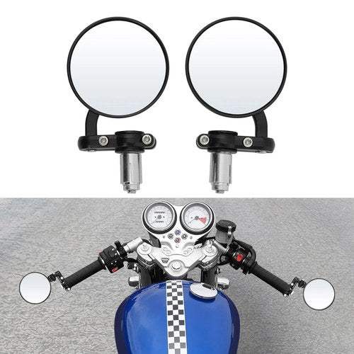 3" Round 7/8" Handle Bar End Rearview Side Mirrors Fit For Harley Honda