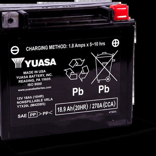 Yuasa YTX20L Maintenance For Free Agm 12 Volt Battery