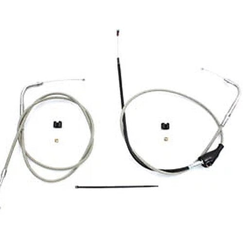 V-Twin 28-0119SPK 43 Inch Stainless Steel Throttle and Idle Cable Set with Clear