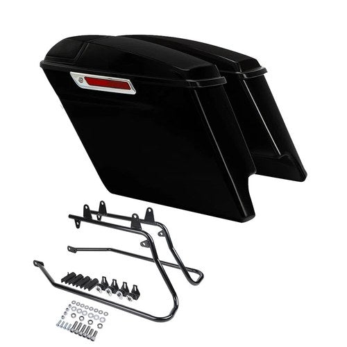 5'' Stretched Saddlebags & Black Conversion Bracket Fit For Harley Softail 84-17