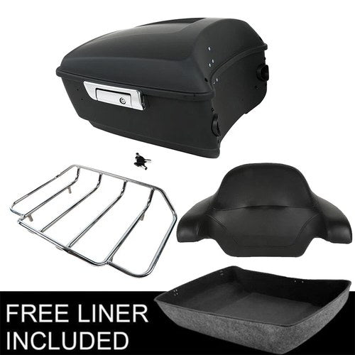 Matte Black King Trunk Pad w/ Top Rack Fit For Harley Road Street Glide 14-26