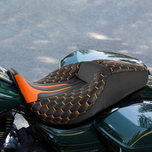 Black+Orange Driver & Passenger Seat Fit For Harley Touring Street Glide 2009-23