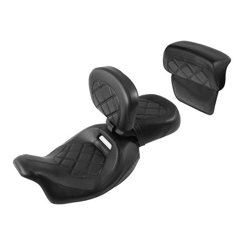 Black Driver Passenger Pillion Seat W/ Backrest Pad Fit For Harley Touring 14-23