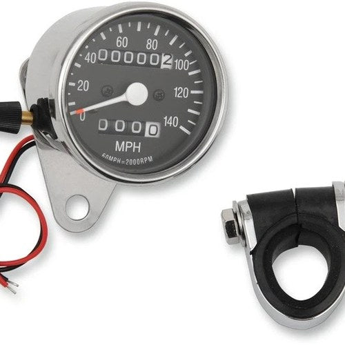 DS 2.4" Mini Mechanical Speedometer w/Trip 2:1 Chrome w/Black Face