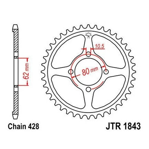 JT Steel Rear Sprocket 428 49T #JTR1843.49 Yamaha TT-R125E/TT-R125