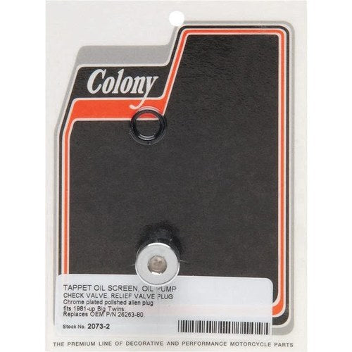 Colony Allen Head Tappet Oil Screen/Relief/Check Valve Plug Chrome #2073-2