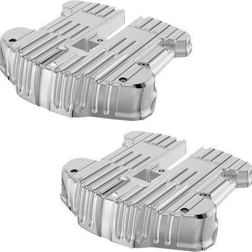 Rough Crafts Grooved Rocker Box Lids Chrome #RC-610-001 Harley Davidson