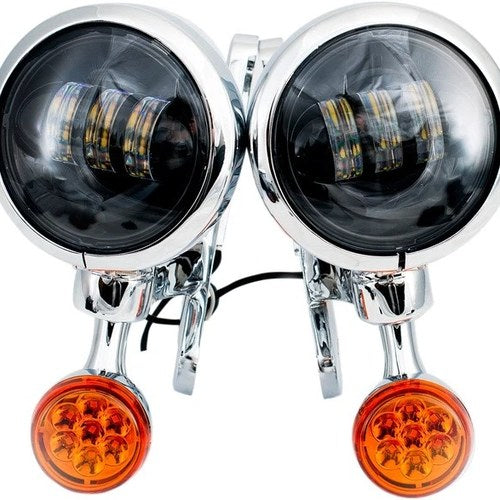 Rivco 4.5" LED Auxiliary Light with Turn Signals Chrome Black Face