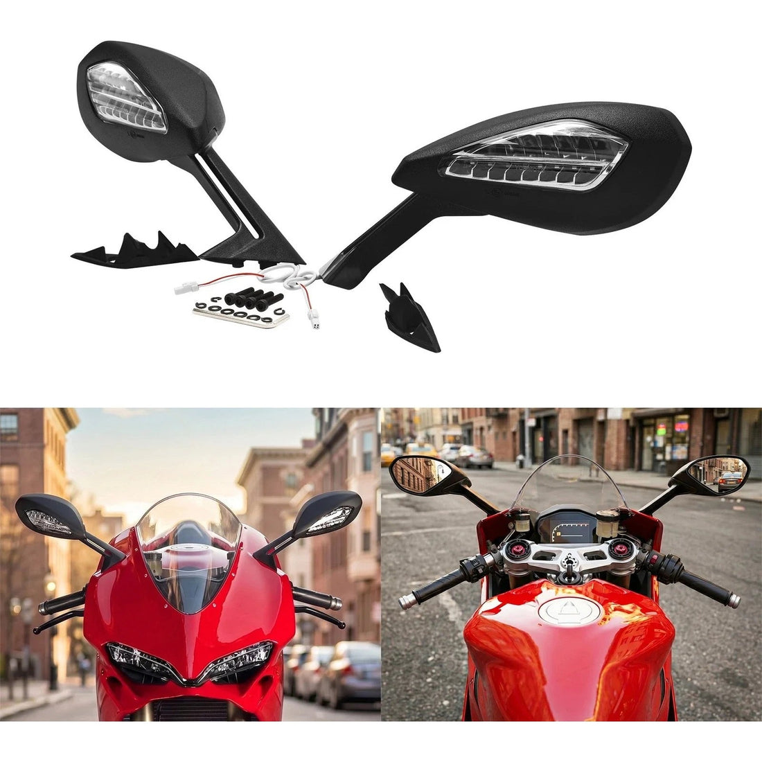 Rear View Mirrors with LED Turn Signals Light Fit For Ducati Panigale 959 1299