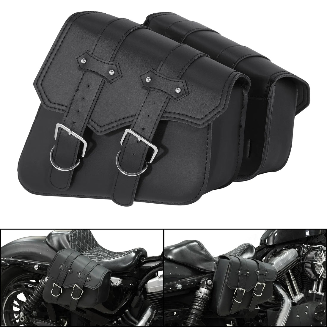 Black PU Saddle Bags Side Tool Bag Luggage Fit For Harley Sportster XL883 XL1200
