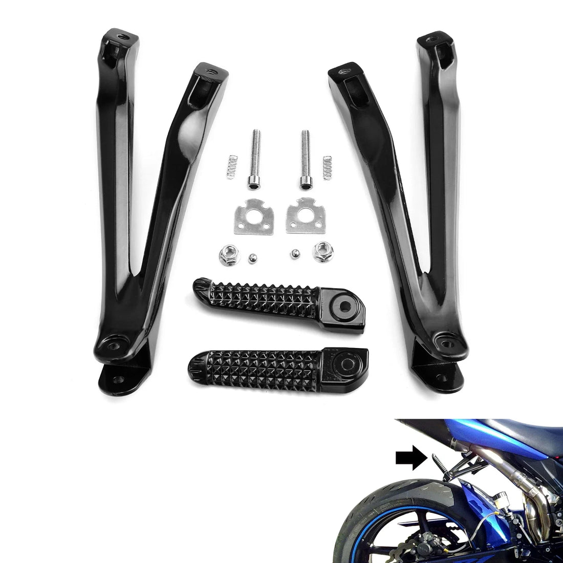Rear Passenger Footpegs Footrest Set Fit For Yamaha Yzf R1 2004-2008 Gloss Black
