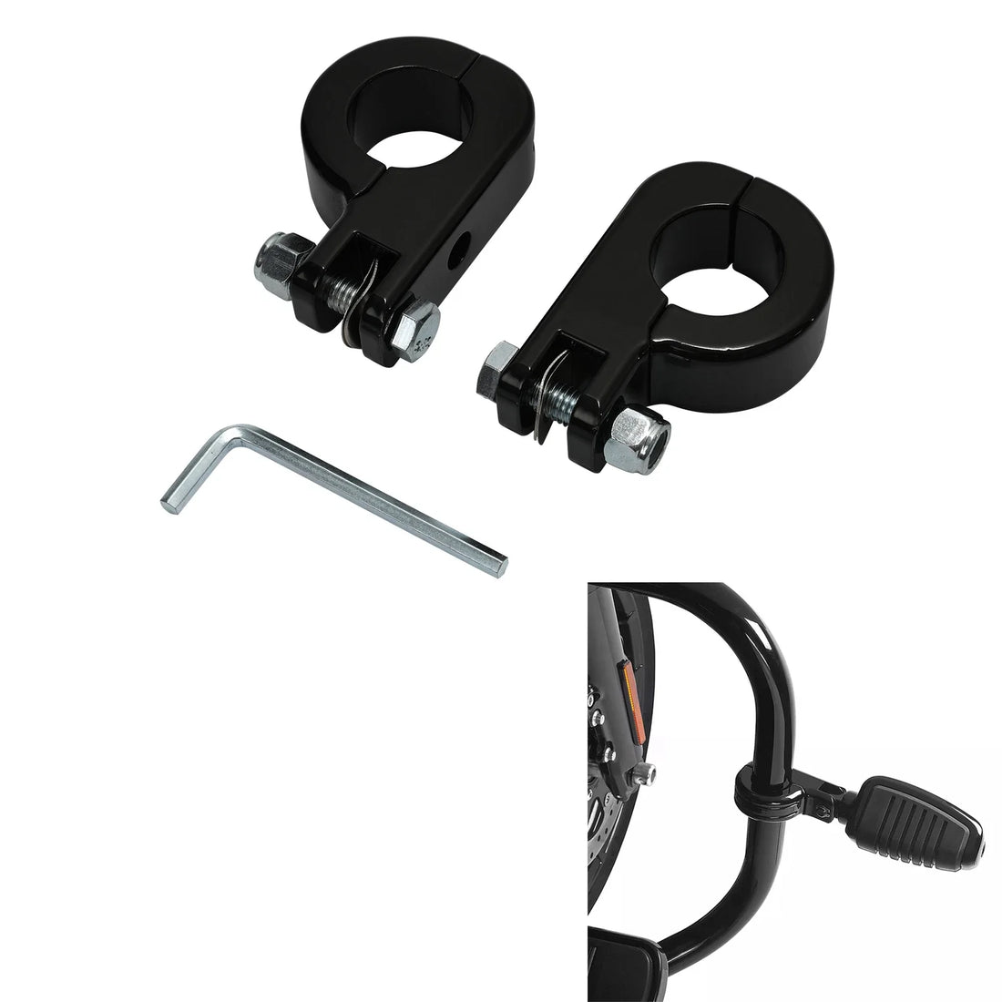 Black 1-1/4" Highway Engine Guard Bar Foot Pegs Mount Kit Fit For Harley Touring