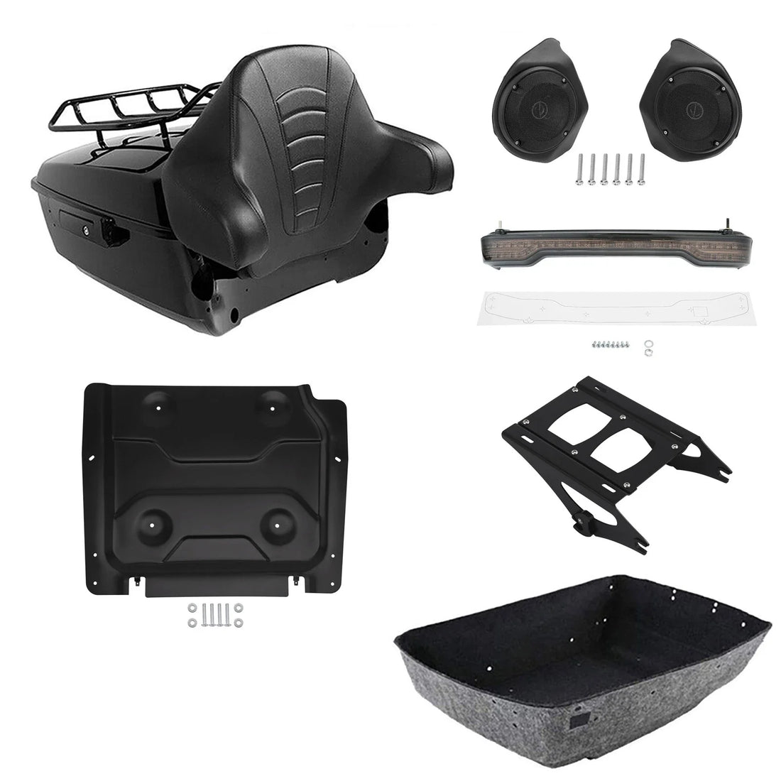 King Trunk Backrest Mount Rack Tail Light Speakers Fit For Harley Touring 14-26