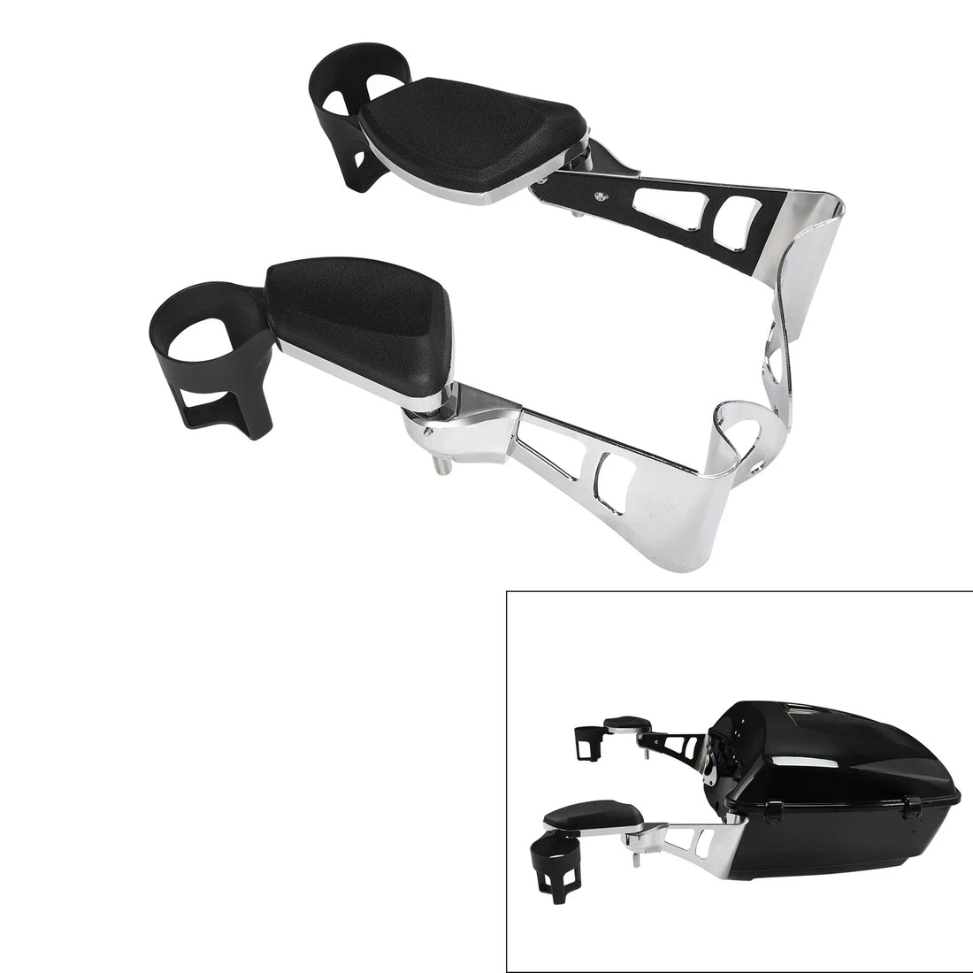 2x Rear Passenger Arm Rest w/ Drink Holder Fit For Harley Road Glide 14-25
