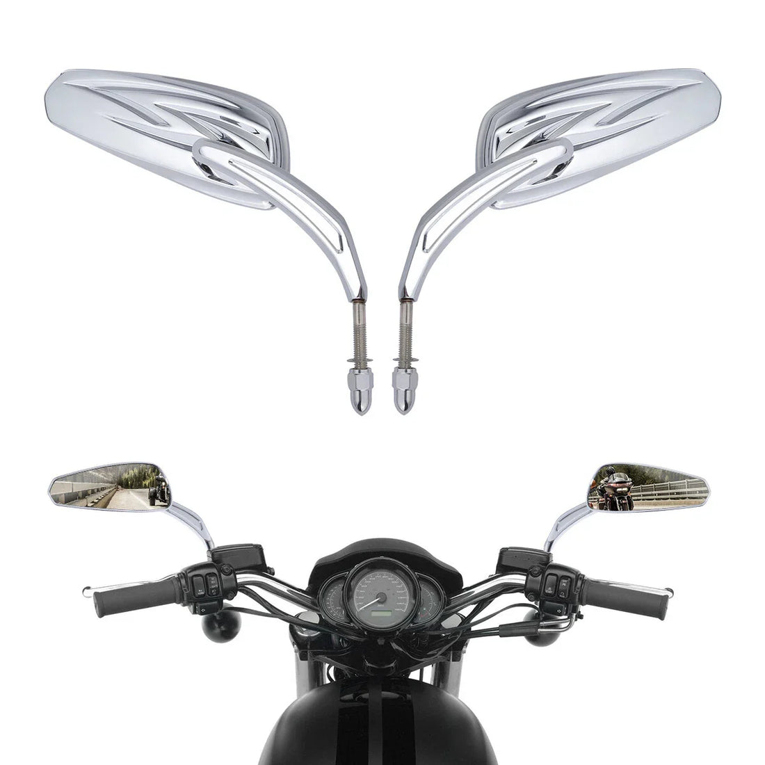 8mm Rear View Side Mirrors Fit For Harley Touring Road Glide Sportster