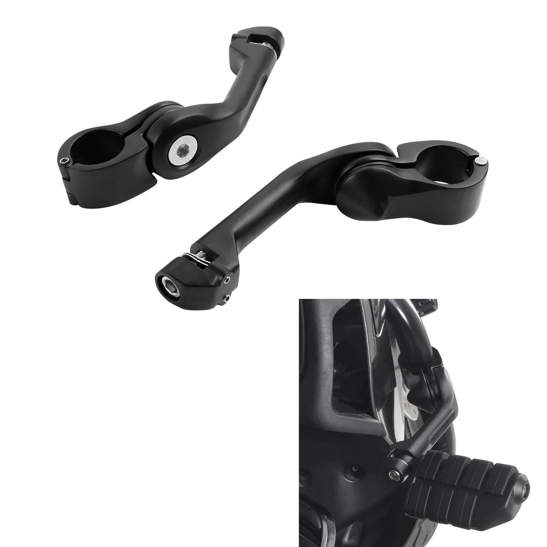 Matte Black 1 1/4" Adjustable Highway Long Angled Foot Peg Mount Fit For Harley