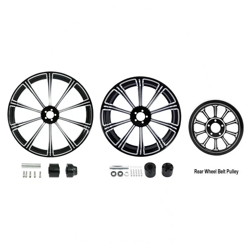 26" Front & 18" Rear Wheel Rims Hub Belt Pulley Sprocket Fit For Harley Touring