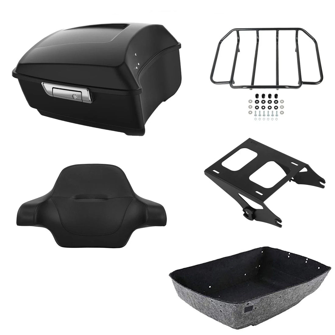 Matte Black King Trunk Backrest Two-Up Mount Rack Fit For Harley Touring 2014-26