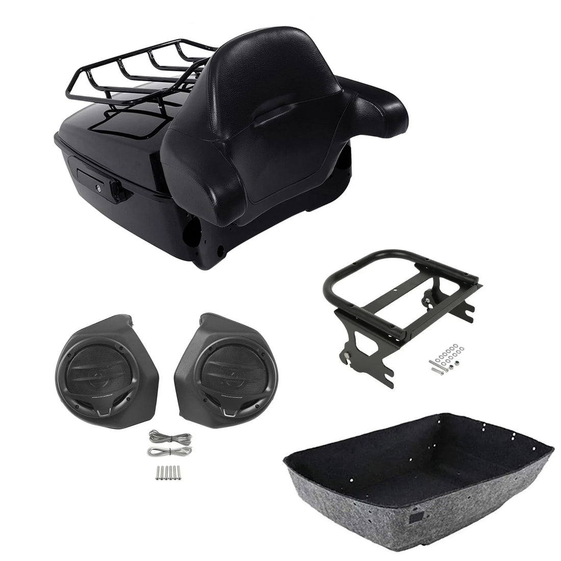 Black King Trunk Backrest Rack Speakers Mount Fit For Harley Electra Glide 97-08