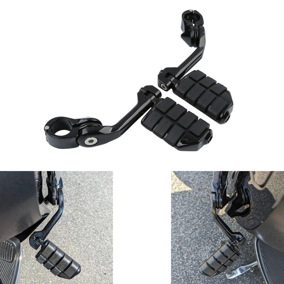 1-1/4" Highway Engine Guard Long Angled Foot Pegs Fit For Harley Road King Glide