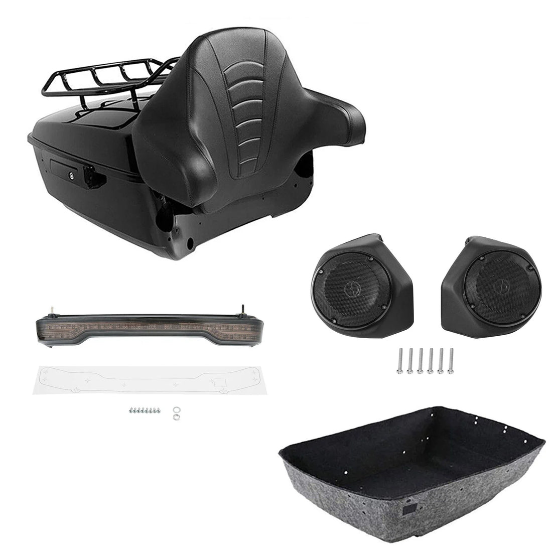 King Trunk Backrest Luggage Rack Light Speakers Fit For Harley Road Glide 14-26