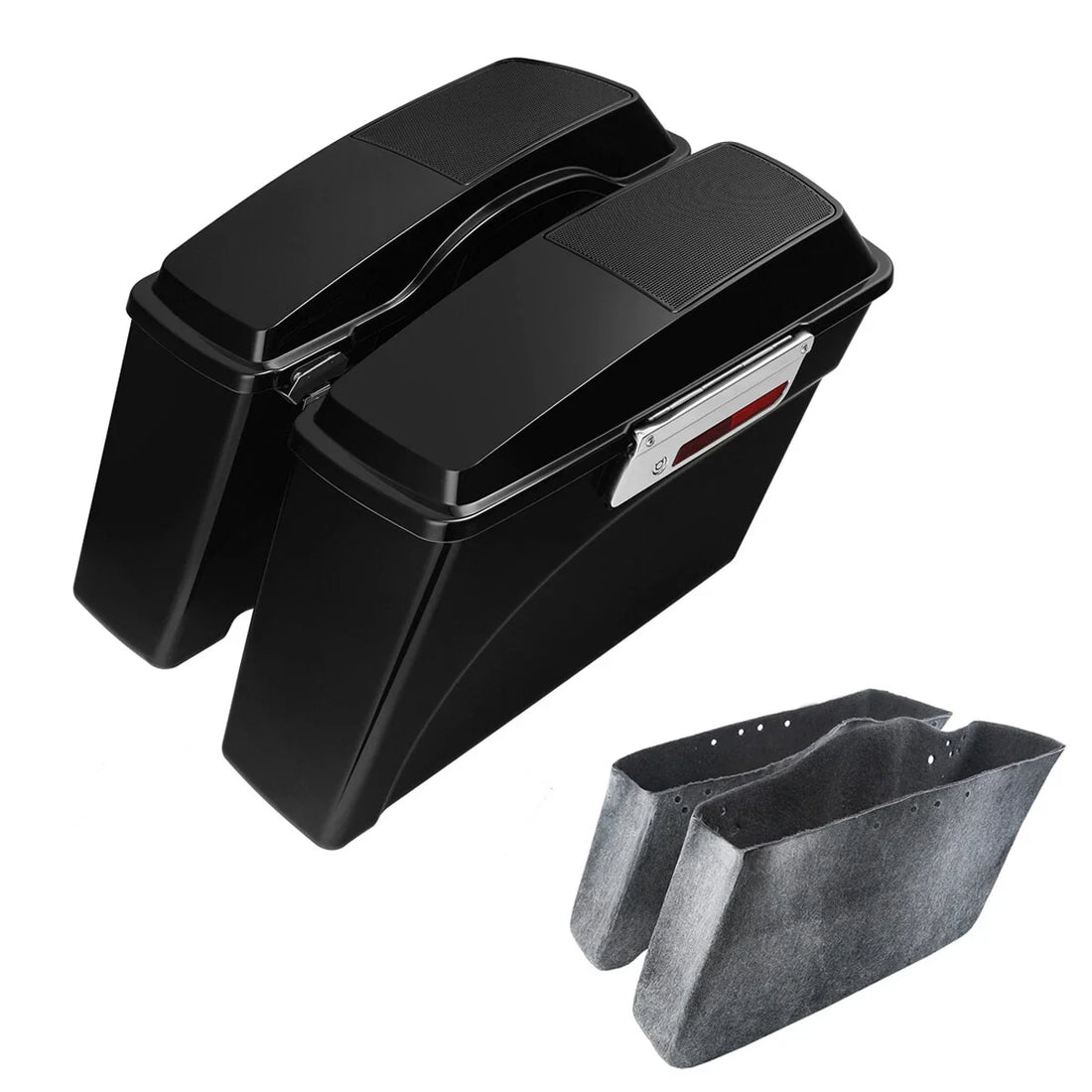 Vivid Black Saddle Bags w/ Speaker Lid Key Fit For Harley Sportster Dyna Softail