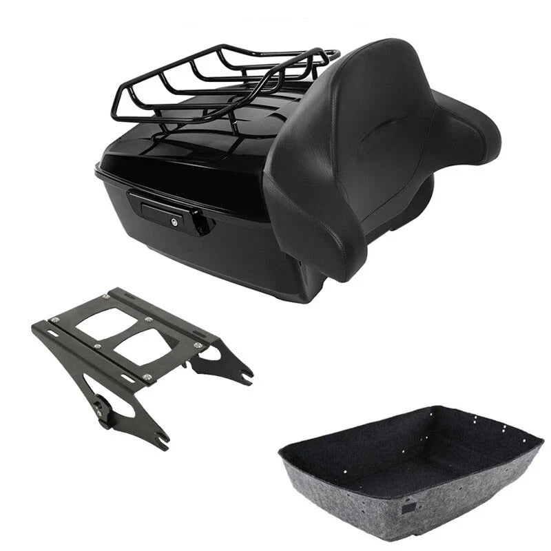Black King Tour Trunk Backrest Mount Rack Fit For Harley Road Street Glide 14-26