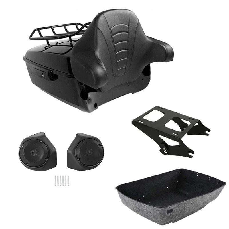 King Trunk Rack Backrest Pad Speakers Mount Fit For Harley Electra Glide 2014-26