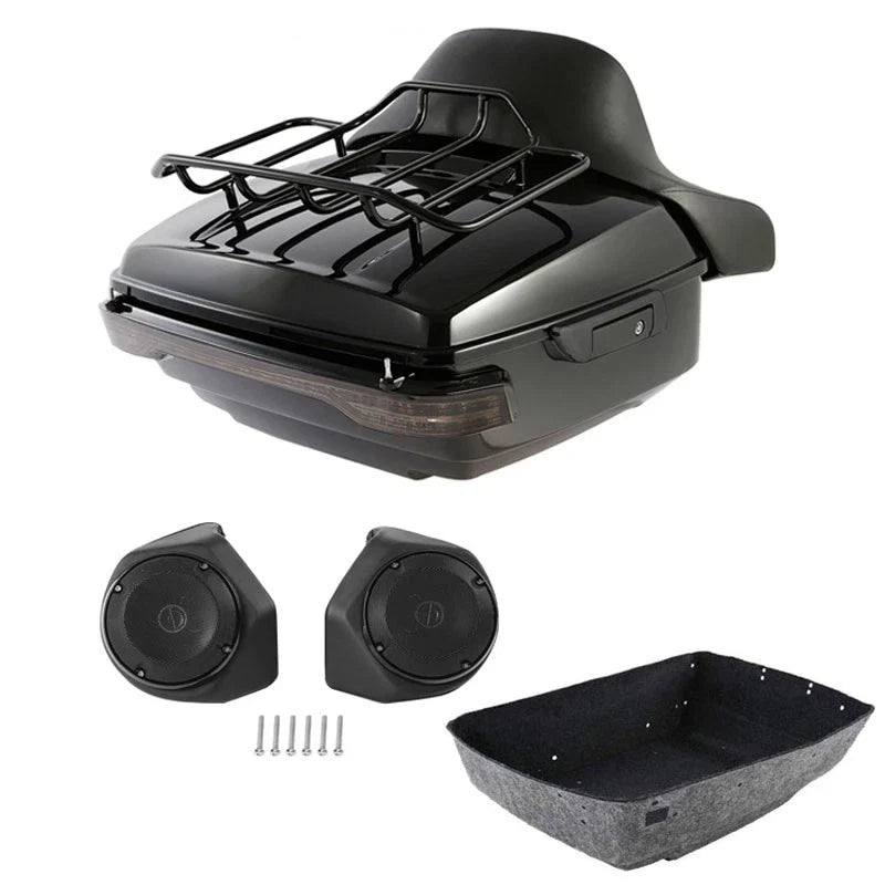 Black King Trunk Pad Rack Light Speaker Fit For Harley Touring Road Glide 14-26