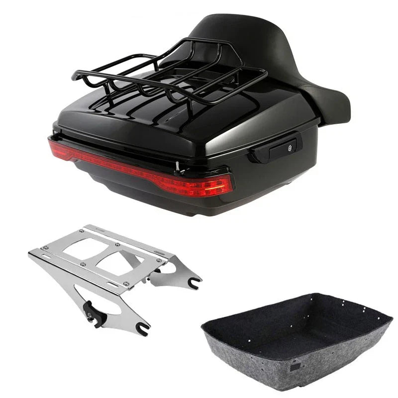 King Trunk Backrest Pad Light Mount Rack Fit For Harley Road Street Glide 14-26