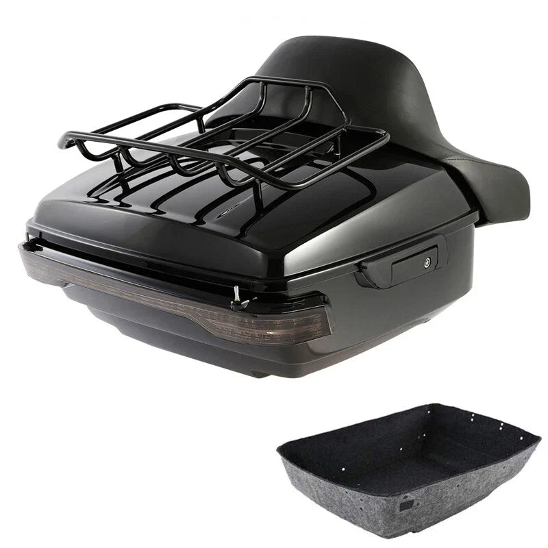 King Trunk Backrest Rack LED Tail Light Fit For Harley Electra Road Glide 14-26