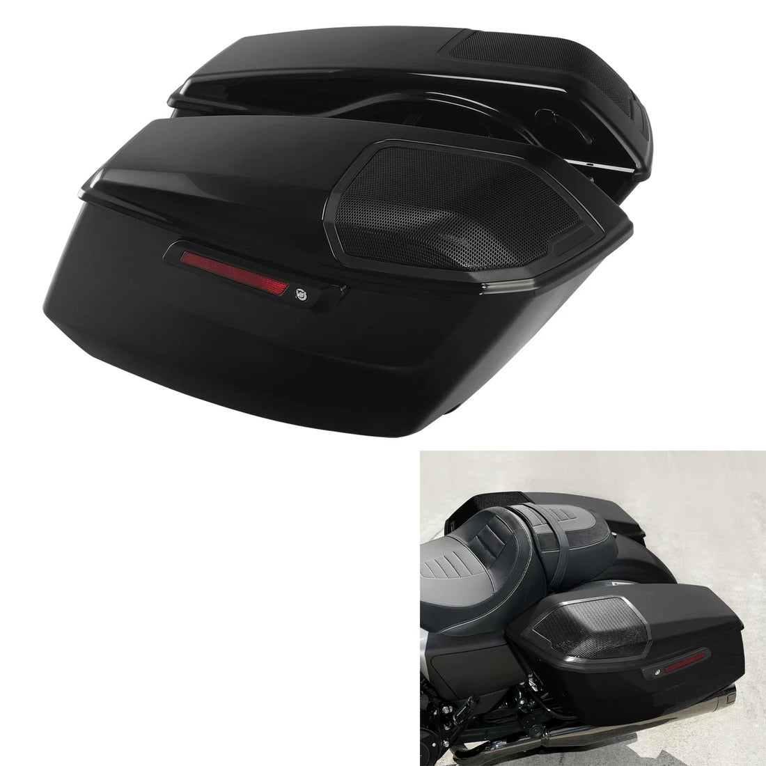 Vivid Black Saddlebags & Speaker Lids Fit For Harley Cvo Street Road Glide 23-26