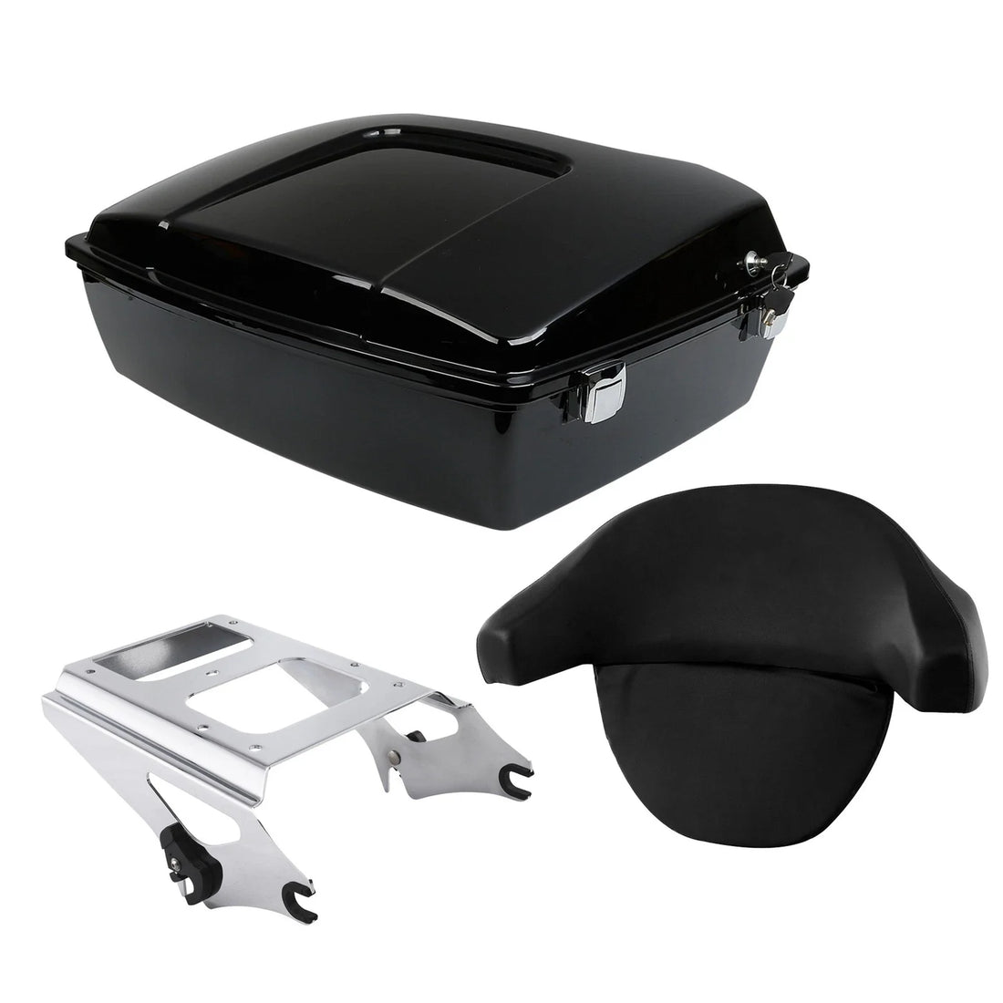 Chopped Luggage Trunk w/ Pad + Mount Rack Fit For Harley Touring Road King 09-13