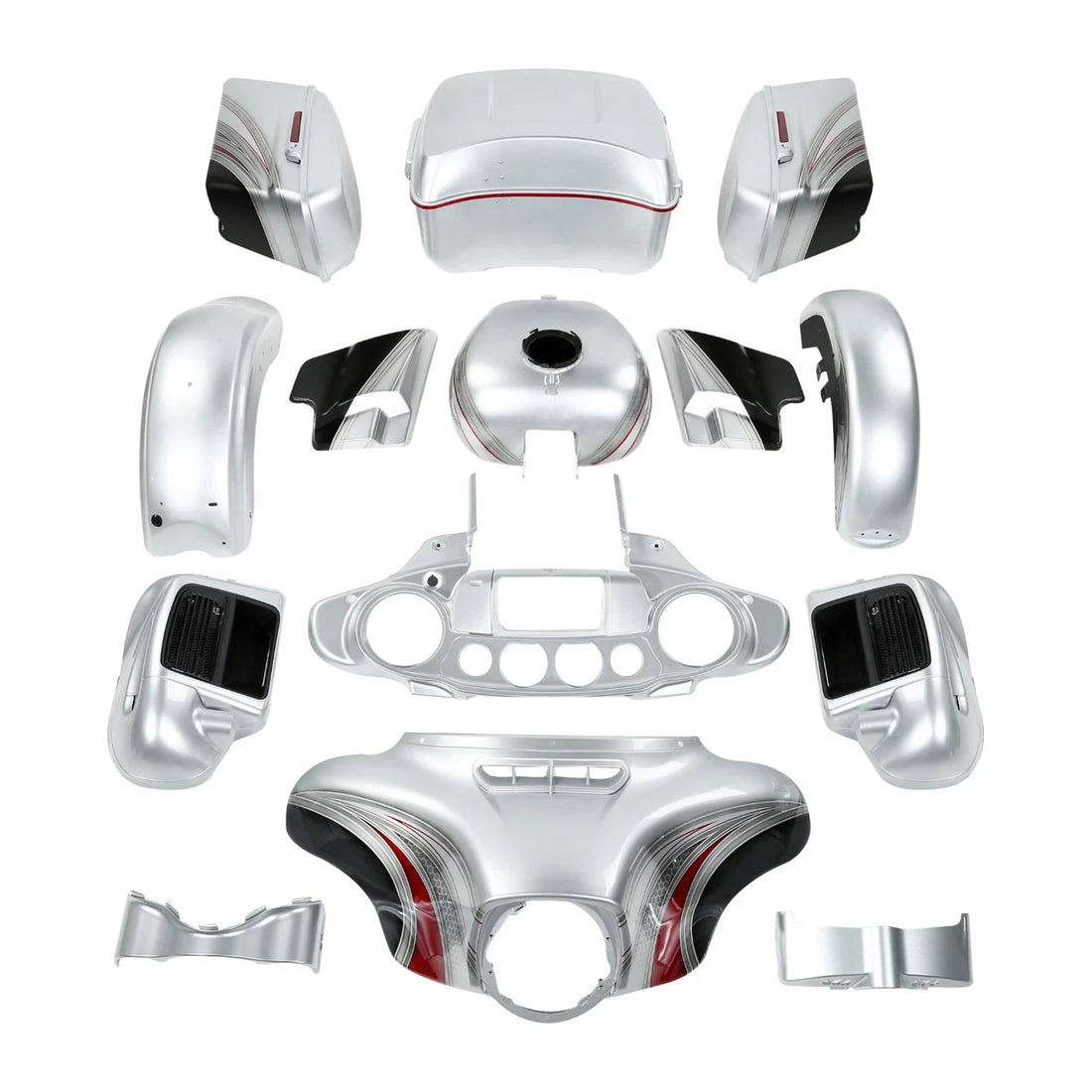 Fairing Body Kit Fit For Harley Cvo Street Glide Candy Red/Silver Honeycomb Fade