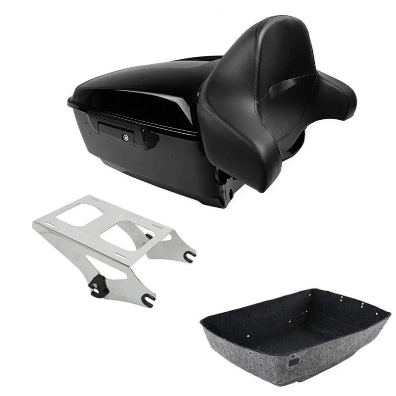 King Trunk Backrest Pad 2-Up Mount Rack Fit For Harley Touring Road Glide 14-26