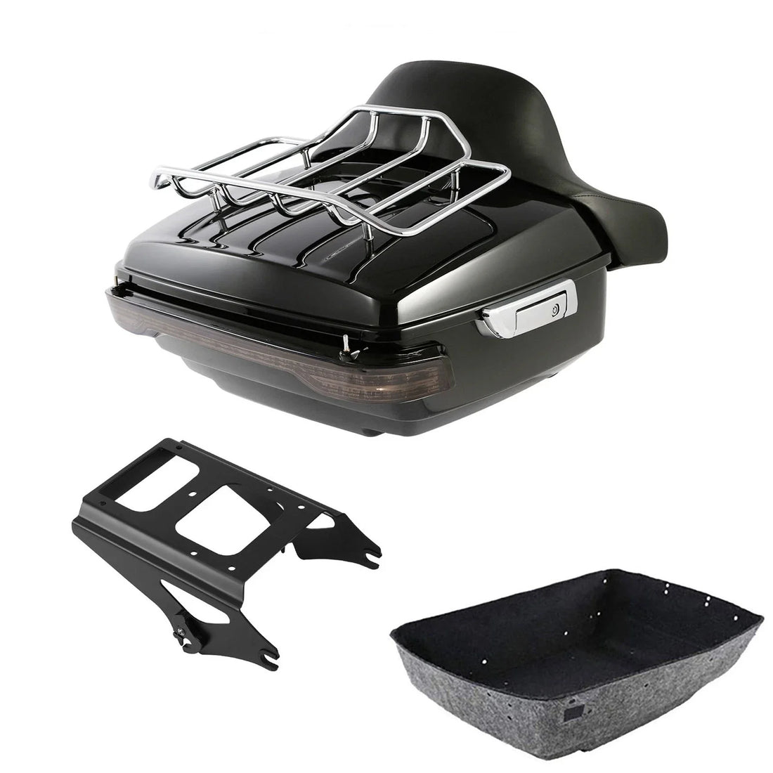 King Trunk Backrest LED Light Rack Mount Fit For Harley Electra Road Glide 09-13