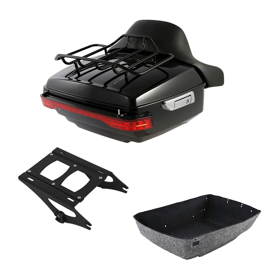 King Trunk Backrest Pad LED Light Mount Rack Fit For Harley Road Glide 2014-2026