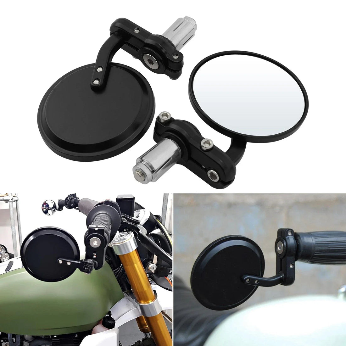 Universal 3" Round 7/8" Handle Bar End Mirrors Fit For Cafe Racer Chopper Bobber