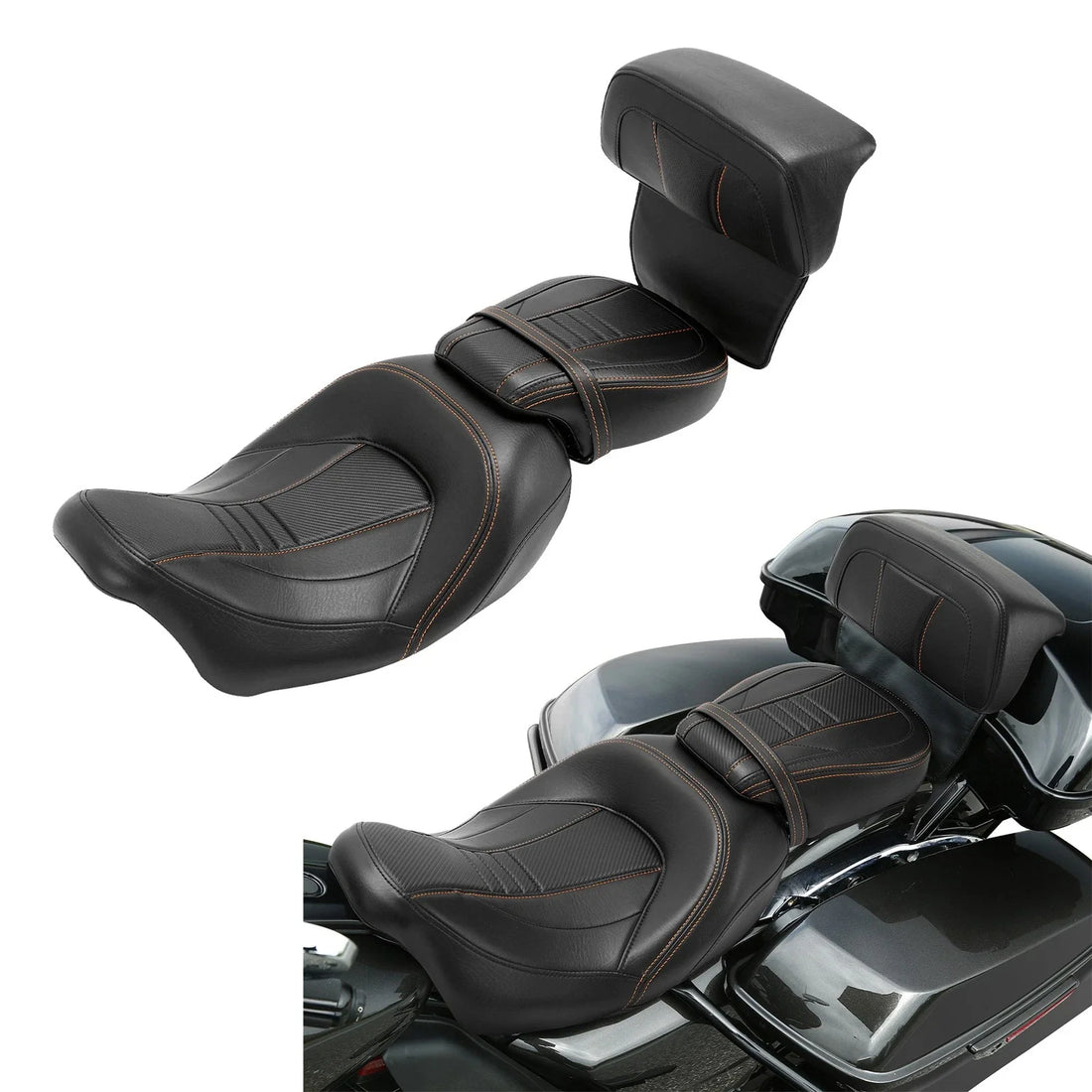 Low Profile Driver Passenger Seat + Backrest Fit For Harley Touring 2014-2023