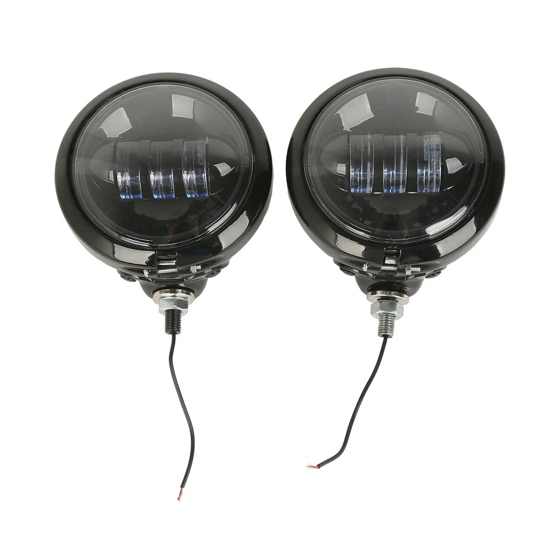 Pair Black 4.5" LED Fog Light Passing Auxiliary Lamp & Housing Bucket For Harley