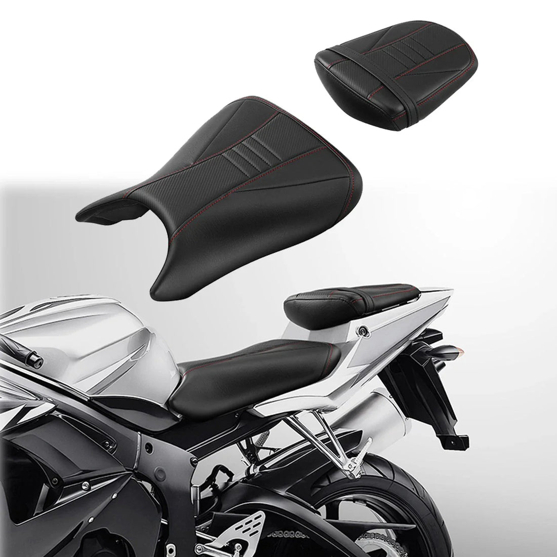 Driver & Passenger Black Seat Fit For Yamaha Yzf R6 2003-2005 Yzf R6S 2006-2009