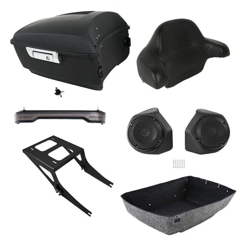 King Trunk Backrest Speakers Light Mount Rack Fit For Harley Fatboy 2008-17