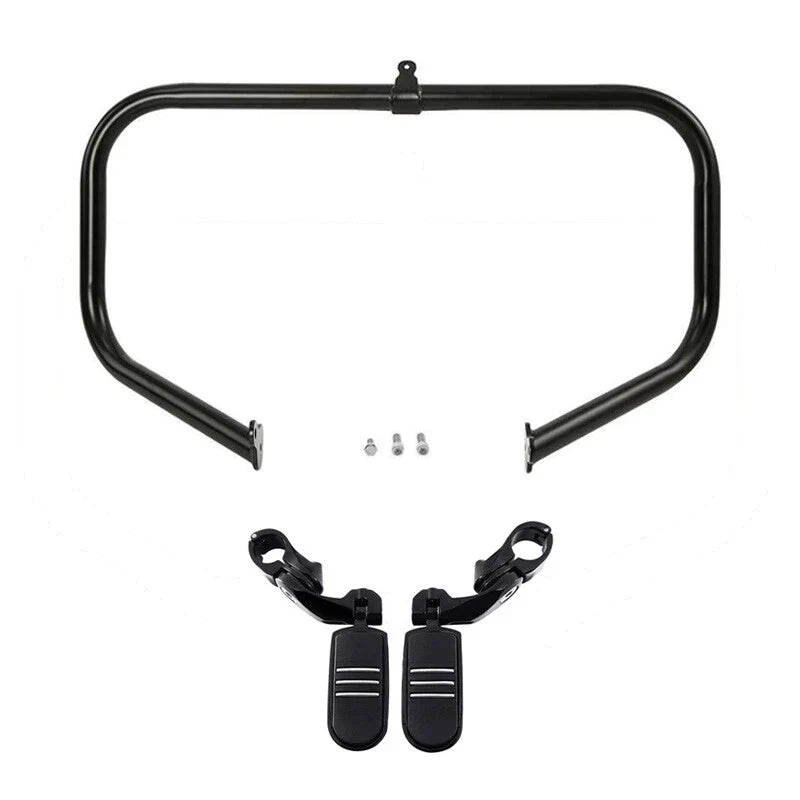 Black Highway Engine Guard Crash Bar Footpegs Fit For Harley Street Glide 09-24