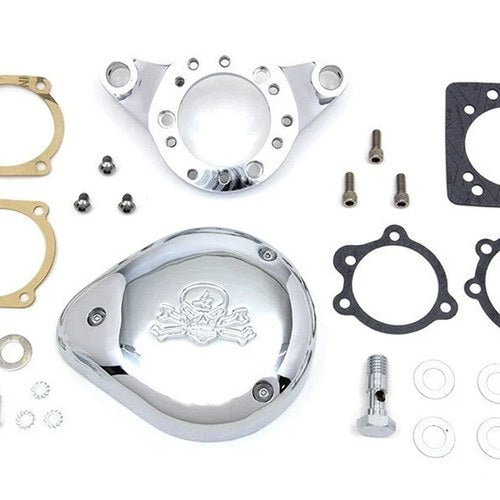 V-Twin 34-1852 Chrome Wyatt Gatling Skull & Crossbone Air Cleaner Assembly