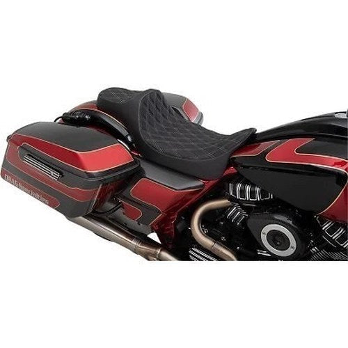 Drag Predator 2-Up Silver Diamond Stitch Seat Extended Reach for Touring 08-21