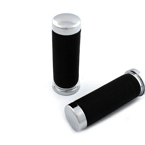 V-Twin 28-0445 Pebble Style Grip Set with Chrome End Caps