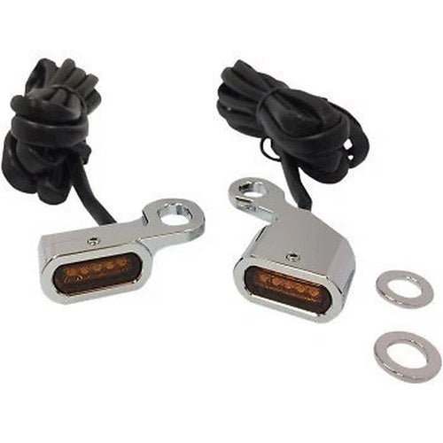 Drag Specialties Chrome Amber LED Handlebar Marker Lights 96-17 Softail & Dyna