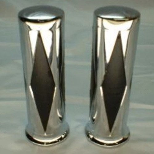 V-Factor 42029 Chrome & Rubber Hand Grips Diamond Style for Harley 1"