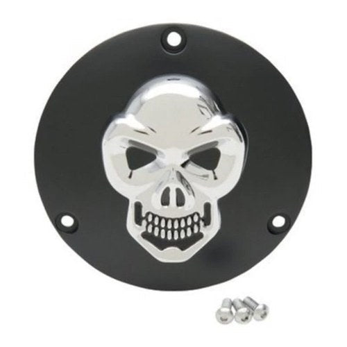 V-Twin 42-0558 Black Chrome Skull Derby Cover -Big Twin 84-98 & Shovelhead 70-84